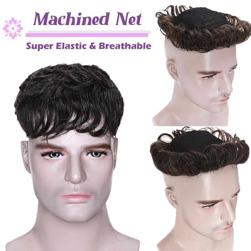 Clip In Toupee Mono Mens Remy Human Hair Hairpiece Replacement System Black Wig