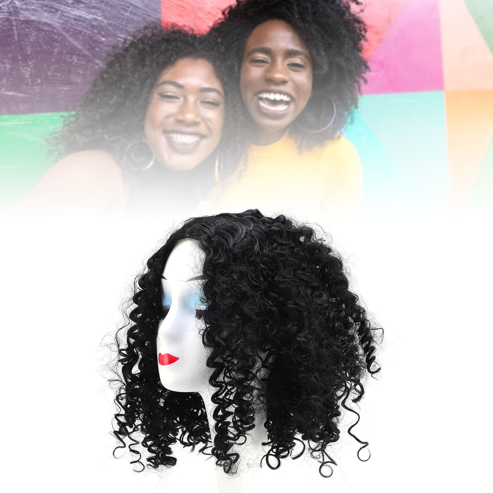 14in Short Curly Deep Wave Wig Middle Part Glueless Adjustable Size Women