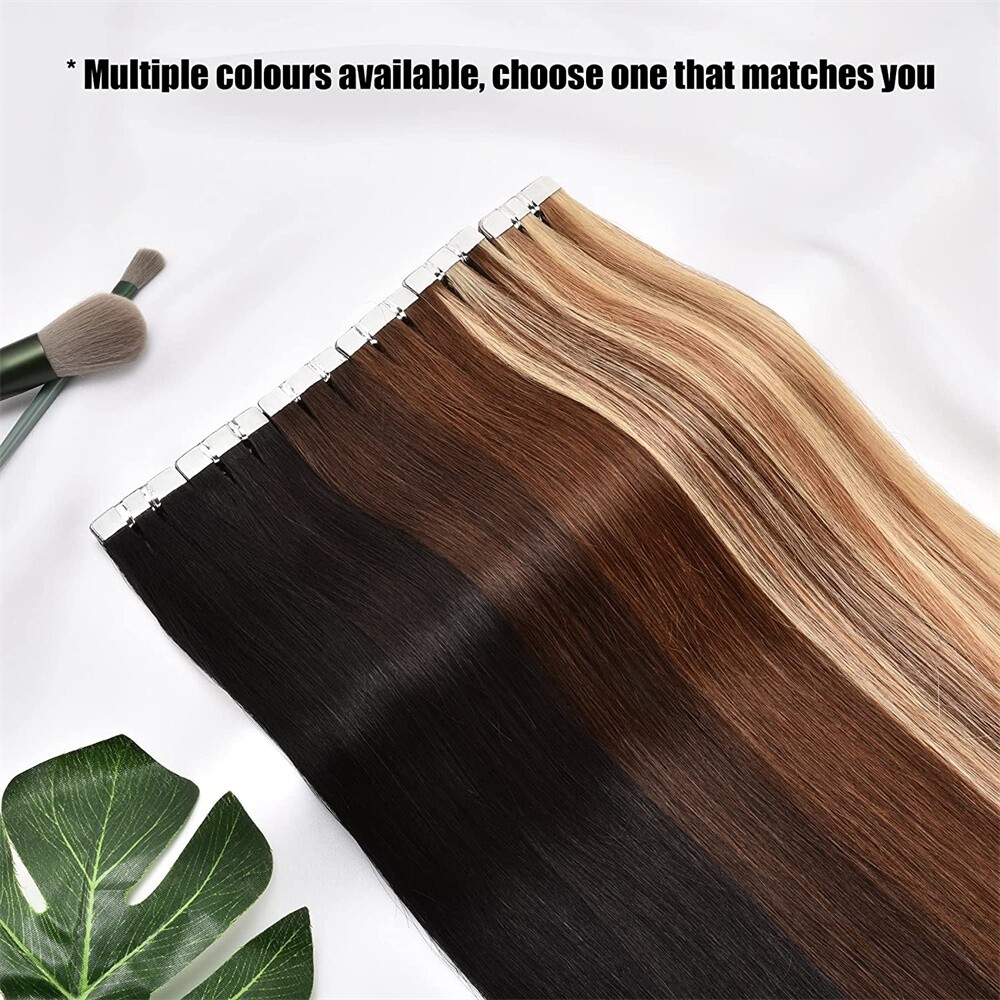 10-40PCS Tape In Real Remy Human Hair Extensions Skin Weft FULL HEAD Blond Ombre