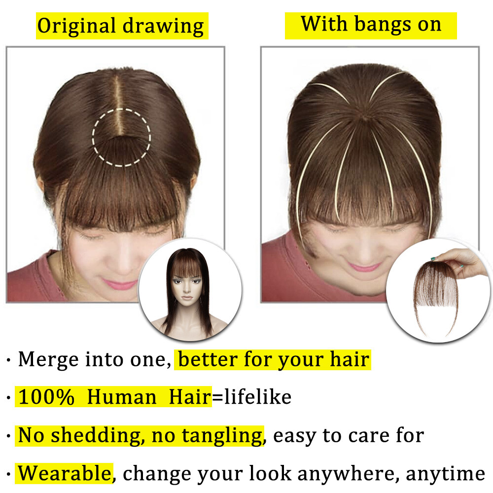 REMY Fringe Bangs Clip In 100% Human Hair Extensions Thin Wispy Front Hairpieces