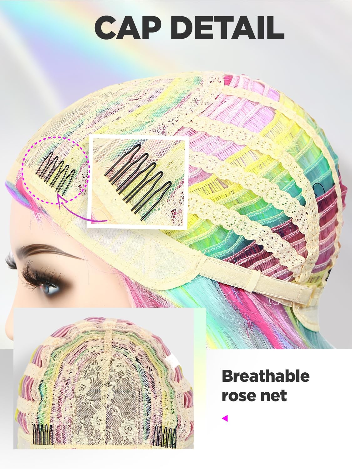 Long Rainbow Color Wavy Hair Dreamy Unicorn Color Wigs Multi-Color Pastel Col…