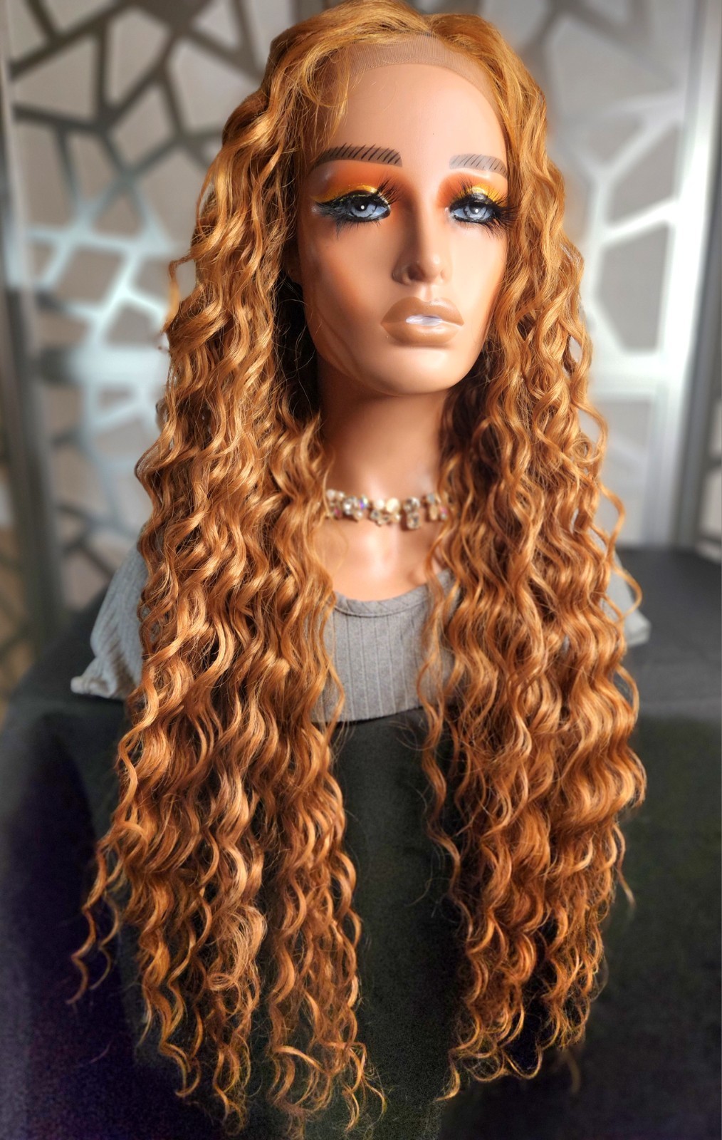 Strawberry Blonde Auburn Wig Curly Wig Lace Front Human Hair Blend Extra Long