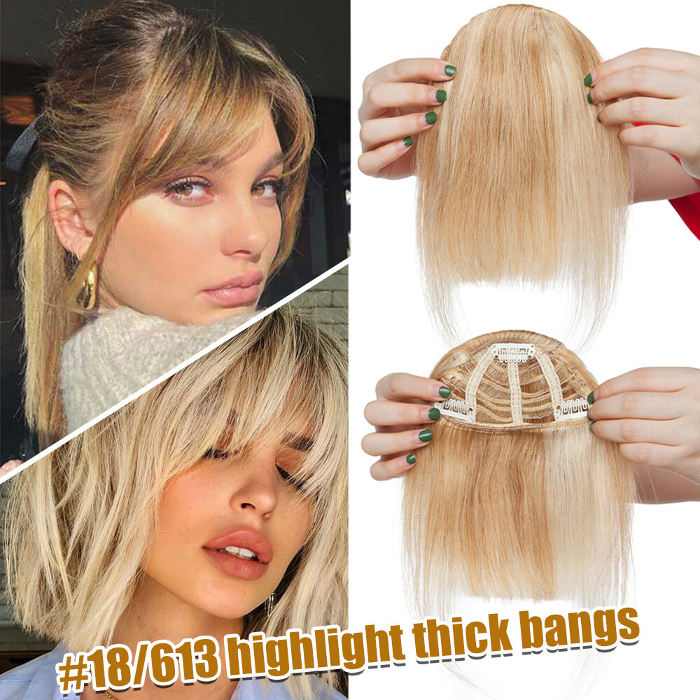 Real 100% Human Hair Bangs Extensions Clip In Thick Fringed Hairpiece Neat Front