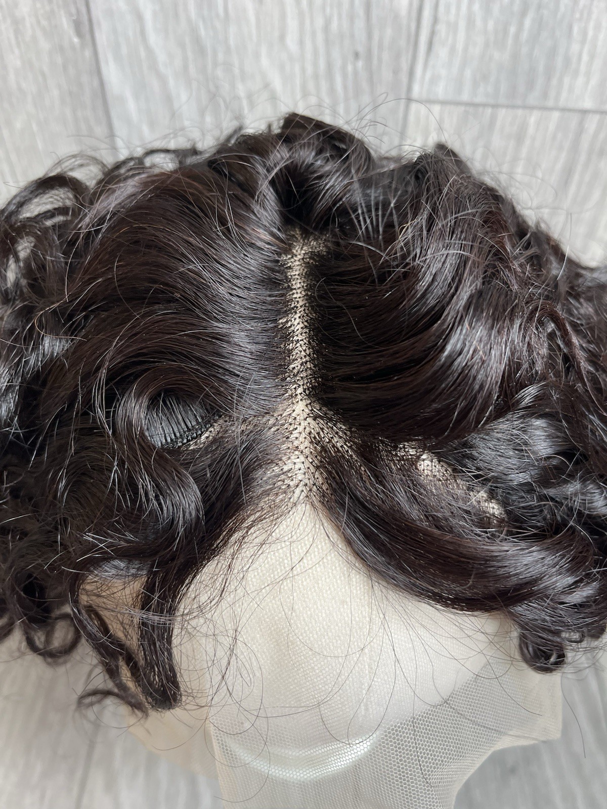 Curly Human Hair wig 10 Inches Dark Brown 1B With Lace And Baby Hair C22