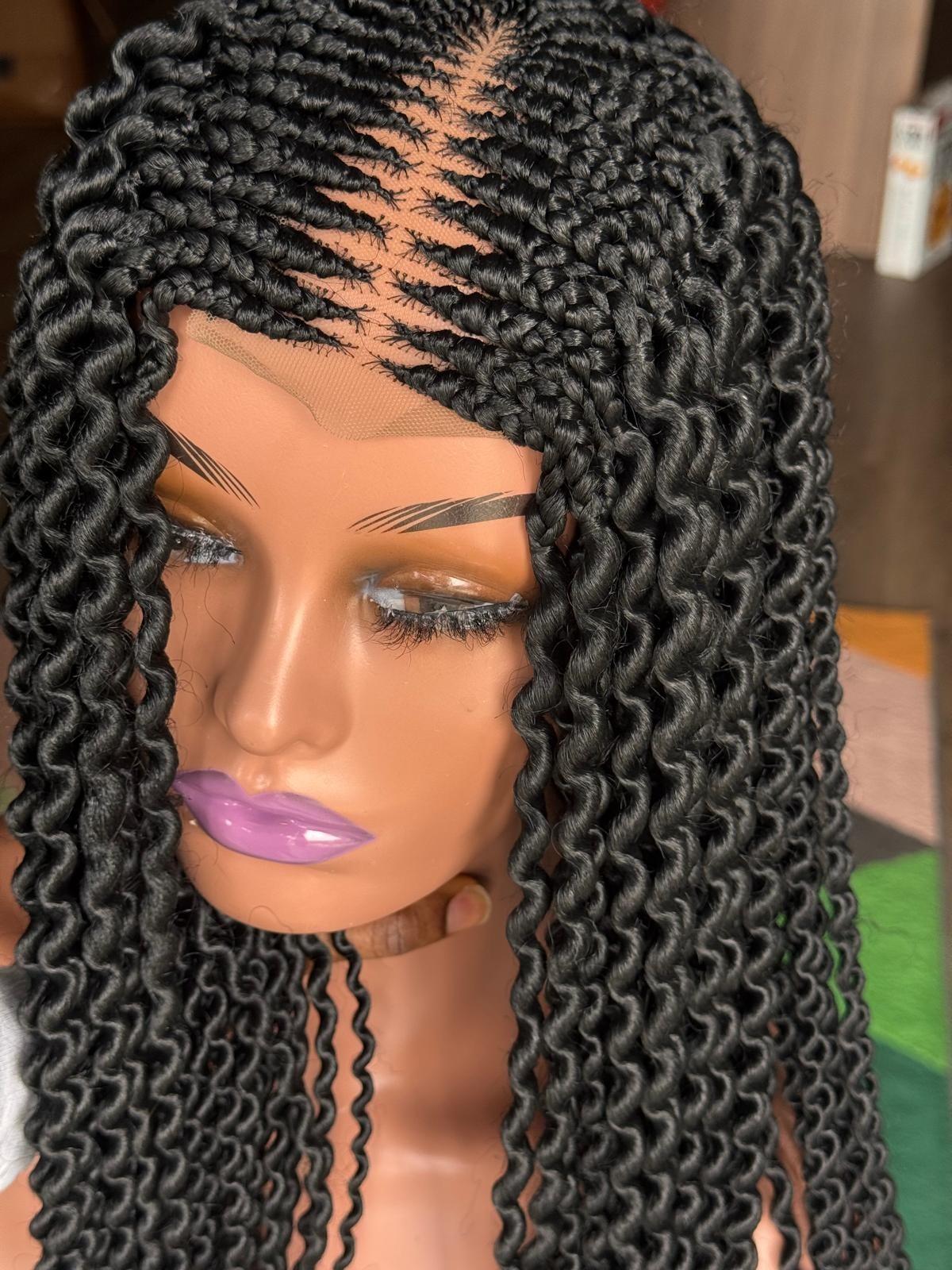 Goddess Boho Watermelon Braids Wig Curly Ends Black Lace Front Natural Scalp Wig