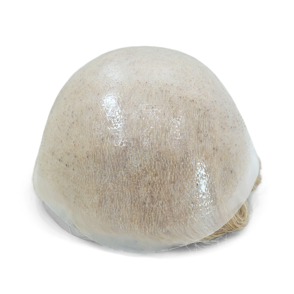 Super Mens Toupee Thin Skin Human Hair Replacement System Gent Hairpiece Blond