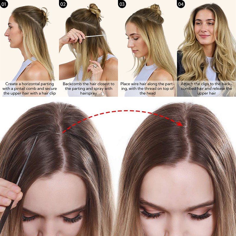 THICK Hidden Weft Wire Clip 100% Remy Human Hair Extensions Hairpiece Nano Ring
