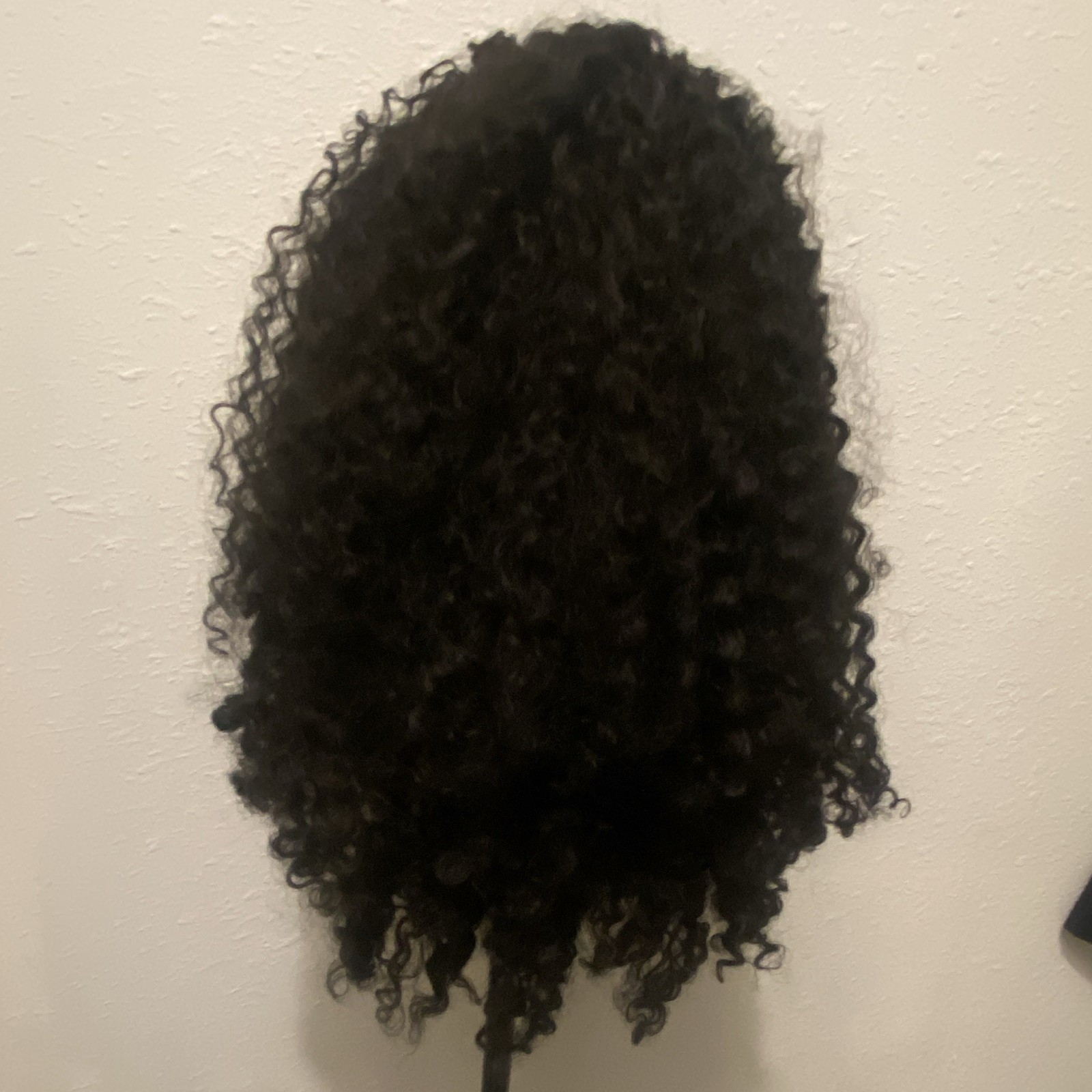 Natural Color Human Hair curly wig 18” unstretched w/drawstring & band