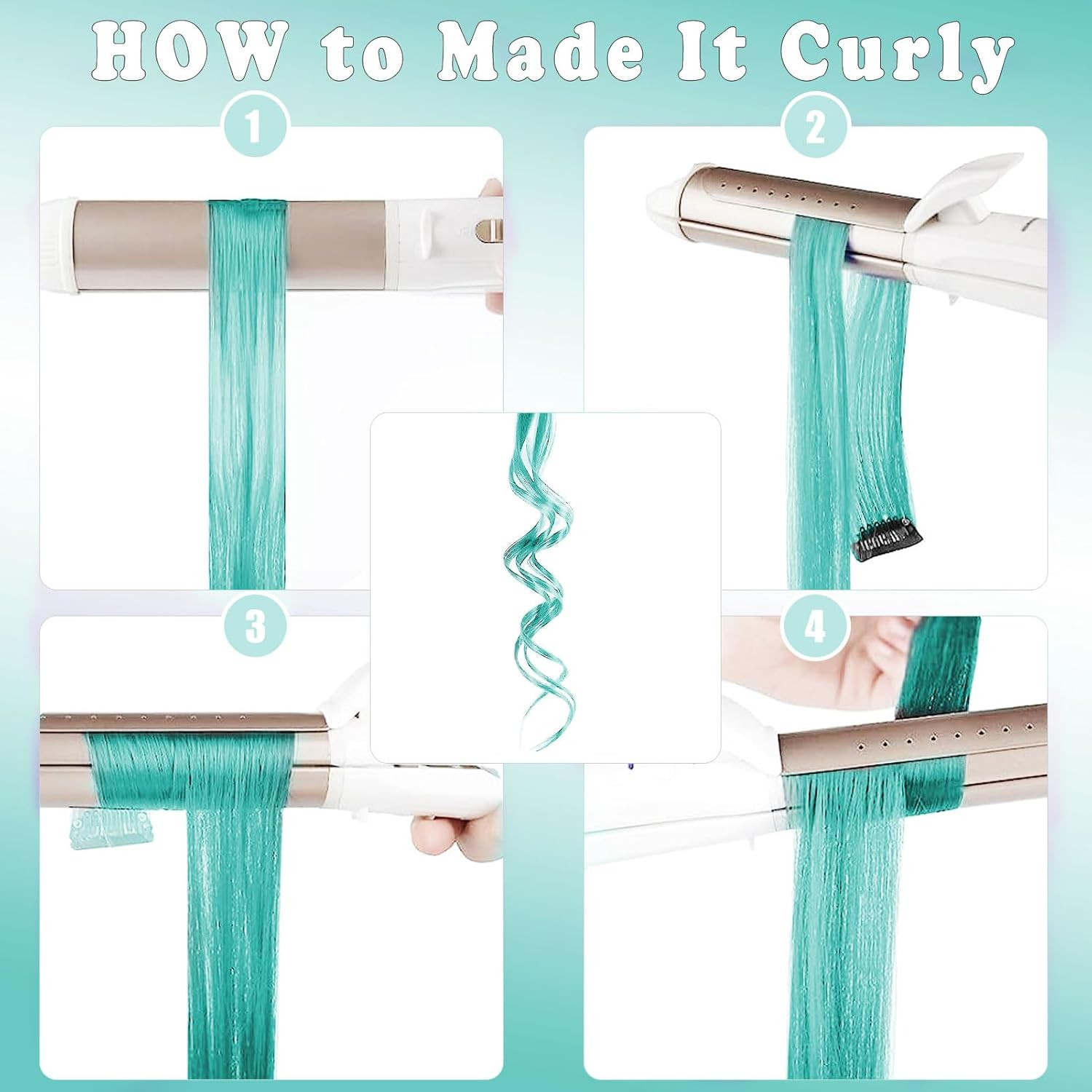 Teal Blue Clip-In Hair Extensions, 22 Inch Synthetic Highlights for All Ages