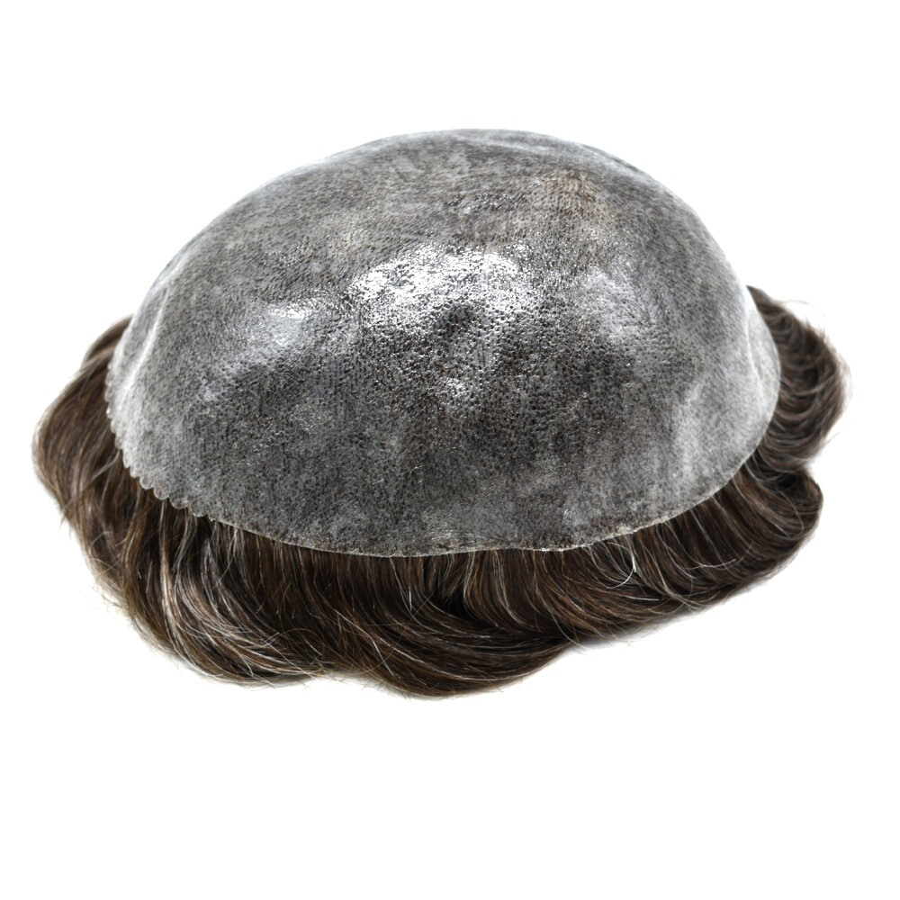 Mens Hair Replacement System Full Poly Thin Skin Toupee Units Human Hair PieceUS