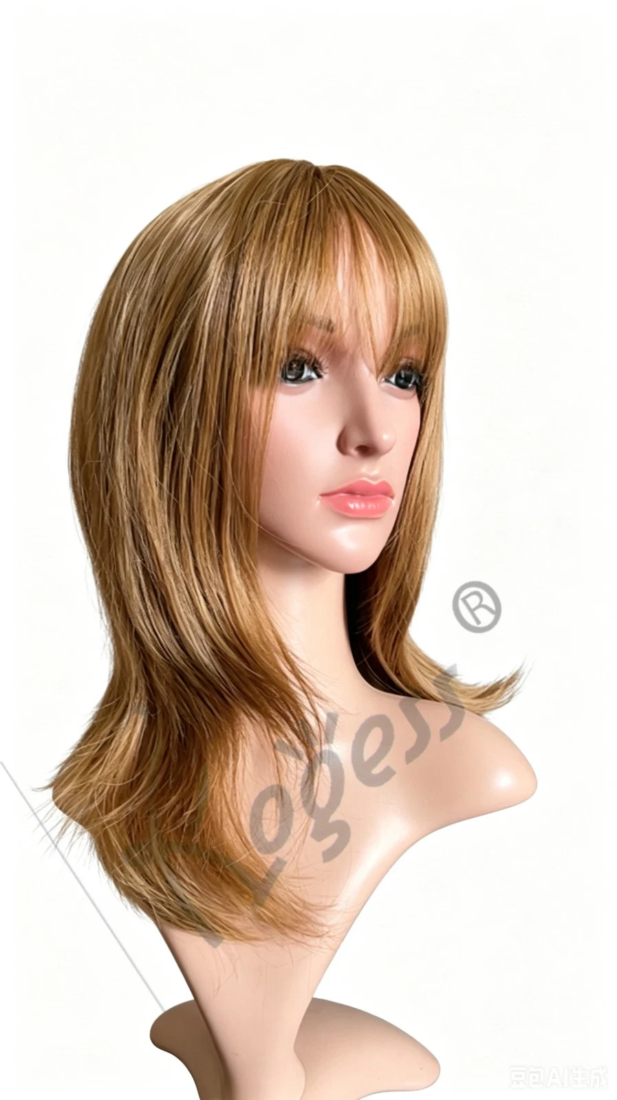 Brown Wavy Shoulder-Length Wig with Bangs Heat Resistant Synthetic Hair5253