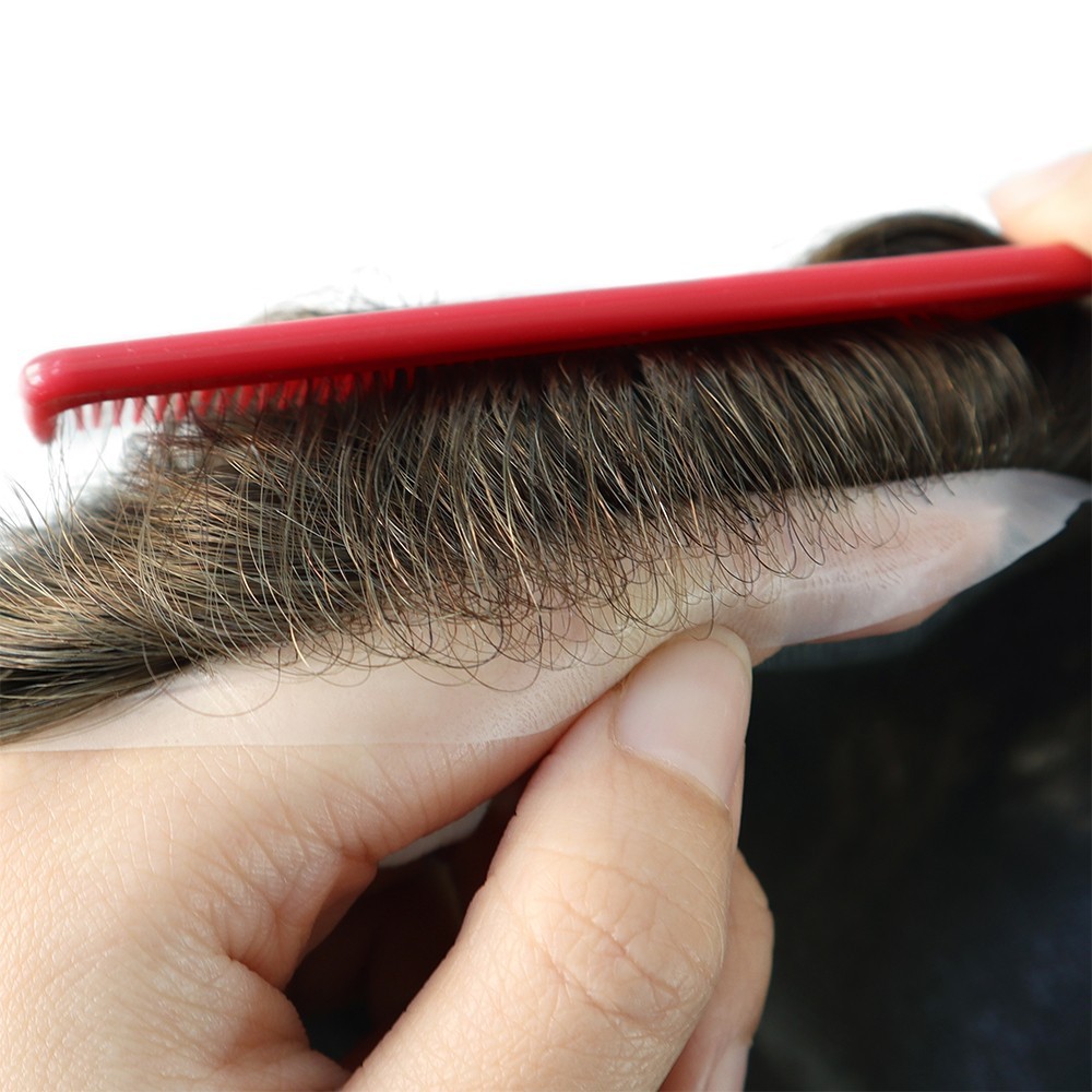 Mens Toupee Human Hair Replacement System Hairpiece 0.03mm Ultra Thin Skin8x10#7