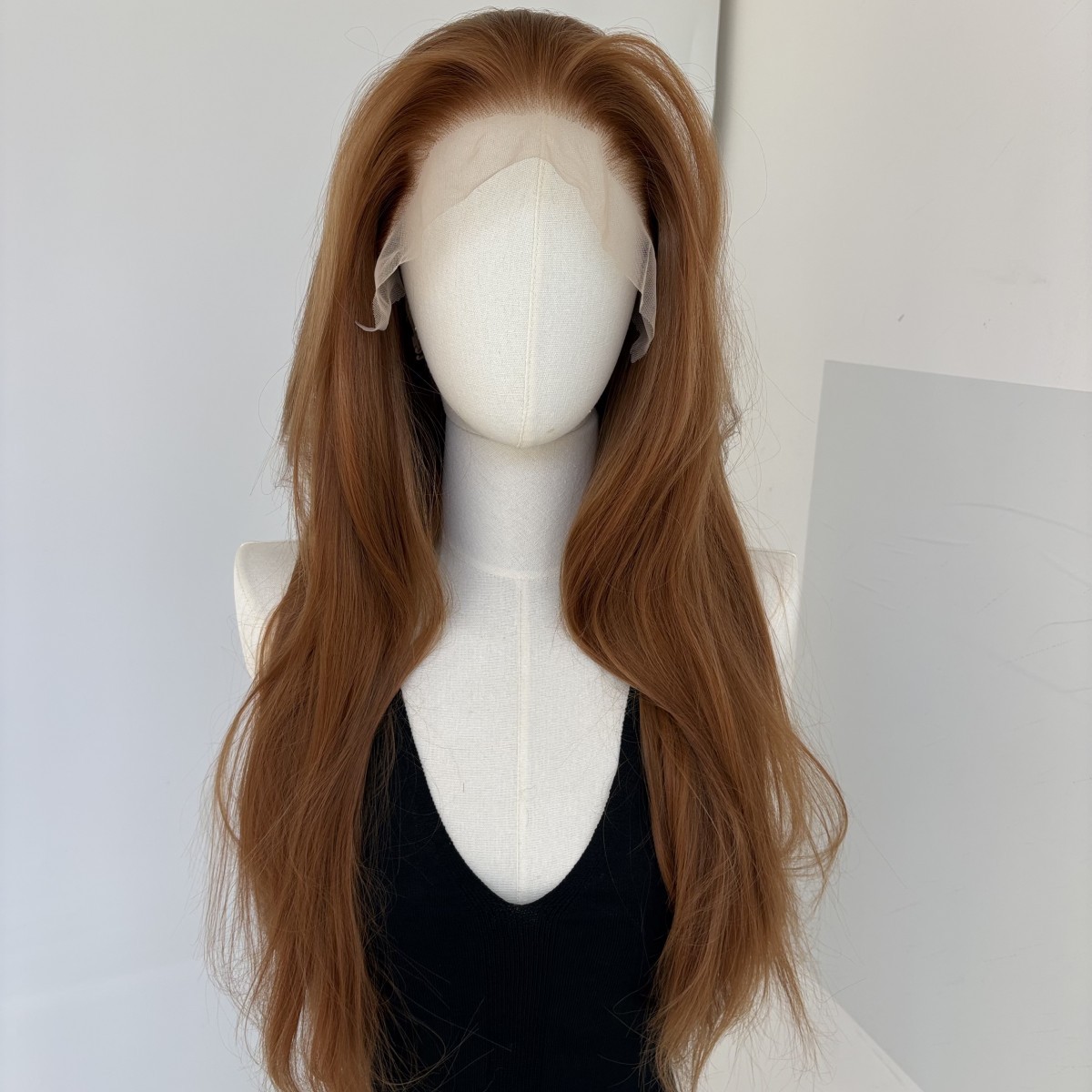 Ginger Brown Lace Frontal Wig Synthetic Hair Layered Long Straight