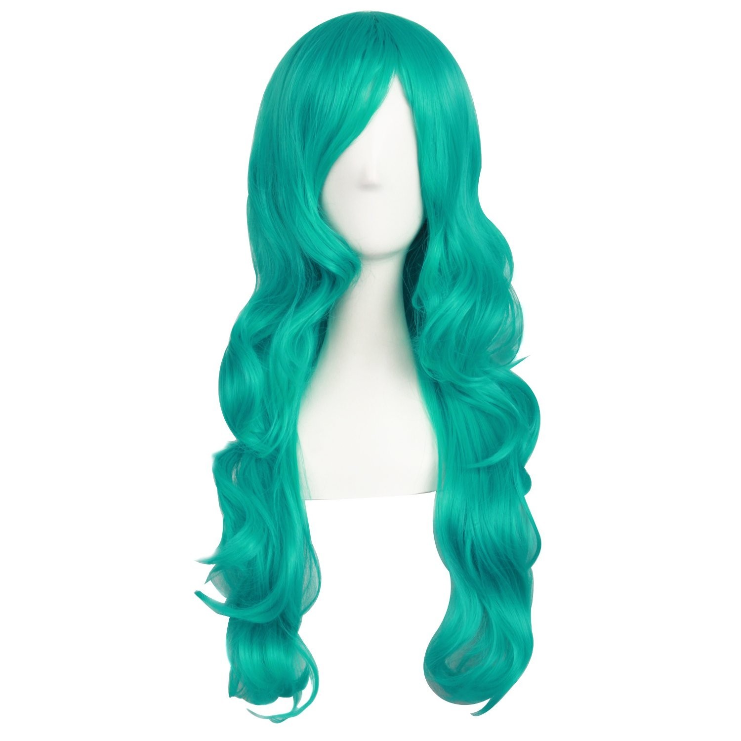 Charming 60cm Synthetic Fiber Wig in Shiny Dark Teal Green for Parties & Cosplay
