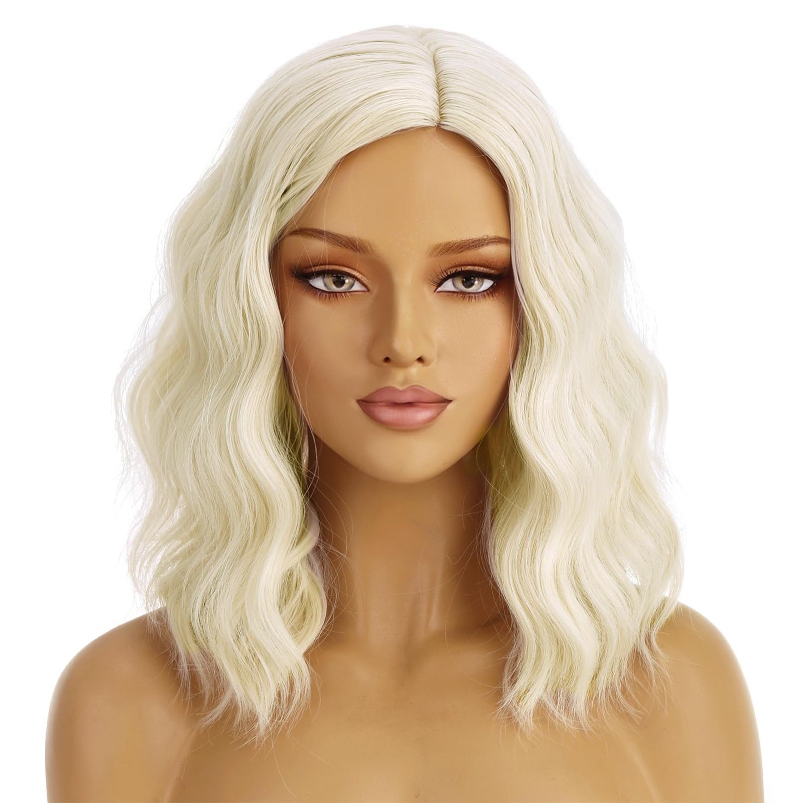 Blonde Wigs for Womens Short Curly Wavy Wig Girls Platinum Blonde Side Part W…
