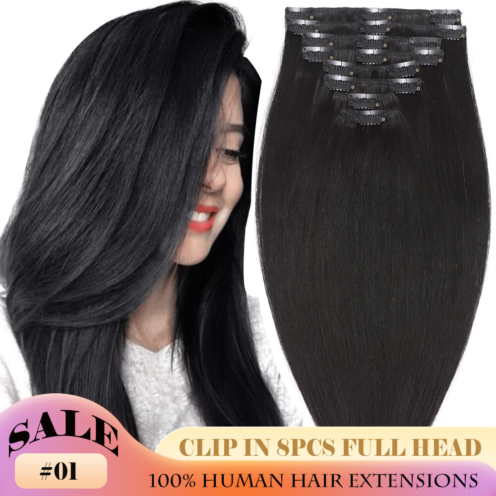 100% Human Hair Extensions Clip In Real Remy Hair Extensions Full Head CLEARANCE