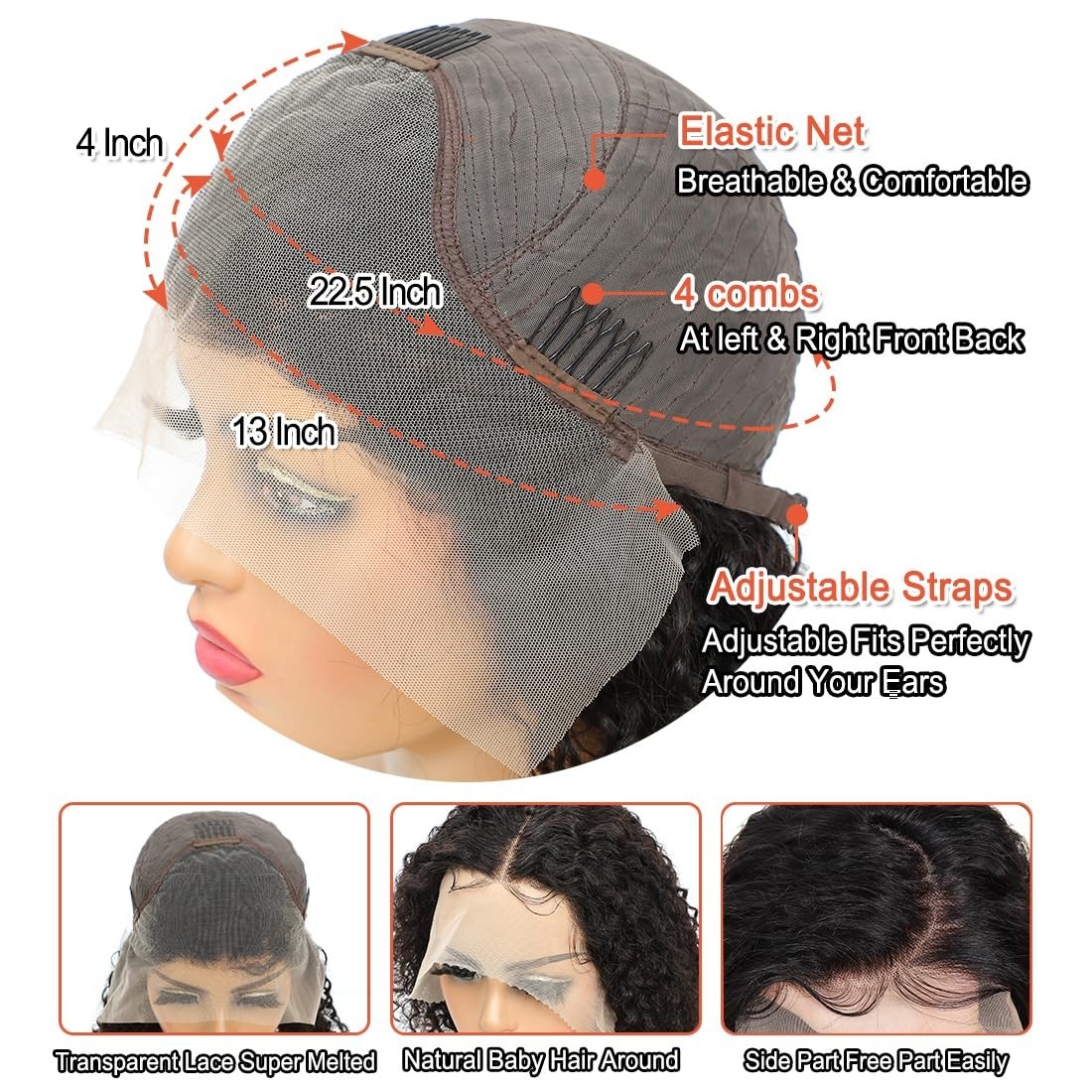 Bob Wig Human Hair Curly Glueless 13×4 Lace Front Wigs Pre Plucked for Women