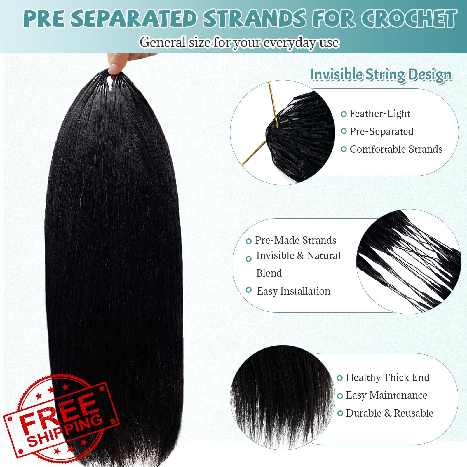 Munx Crochet Hair #1B Yaki Straight 22 Inch