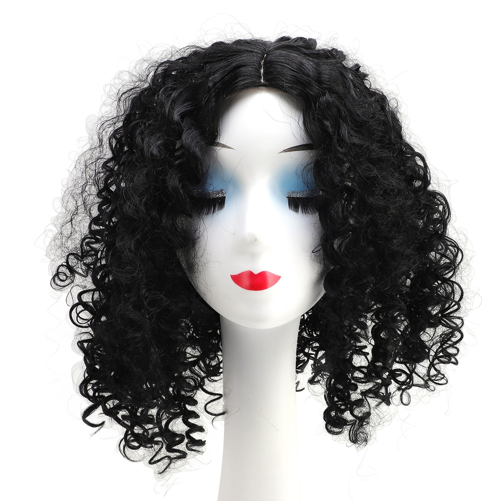 14in Short Curly Deep Wave Wig Middle Part Glueless Adjustable Size Women