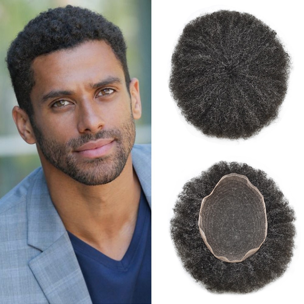 Hair Units for Black Men All Lace Afro Curly African American Toupee Hairpieces