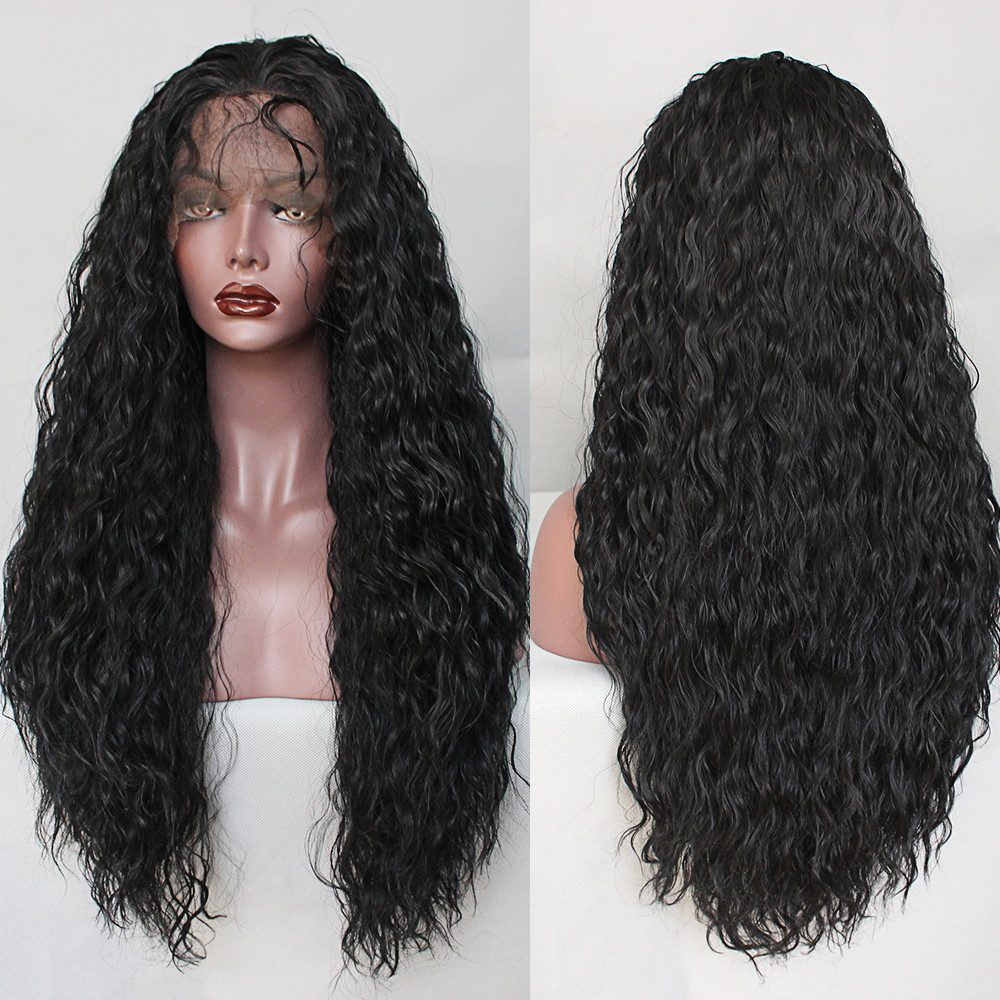 Water Wave Synthetic Lace Front Wigs Heat Resistant Black Color Lace Hair Wigs