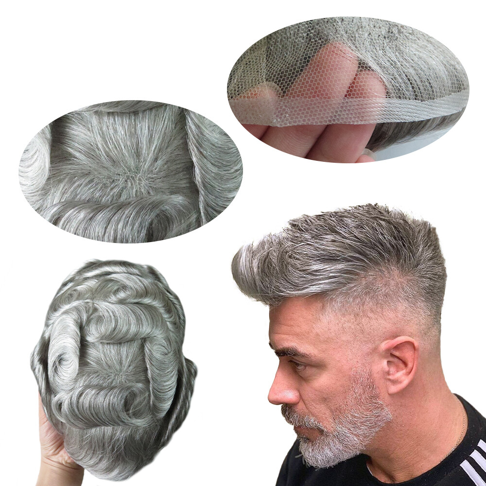 Natural Mens Toupee Human Hair Replacement System All Swiss Lace 90% Hairpieces