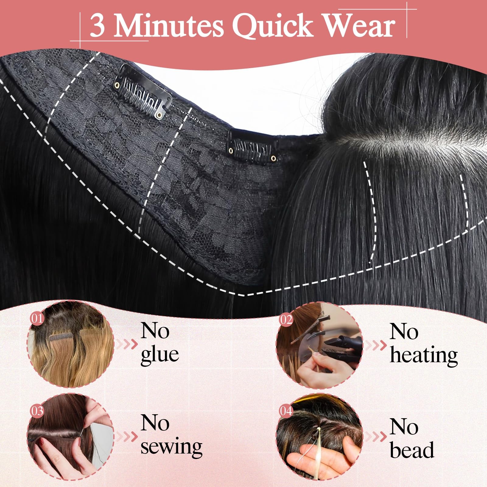 Sego Pro One Pieces Clip In Hair Extensions Human Hair Upgraded V-Shaped 5