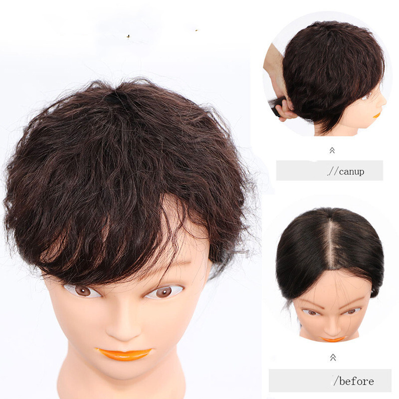 100% Human Hair Topper Toupee Curly Wavy Clip Hairpiece Top Wigs For Women Men