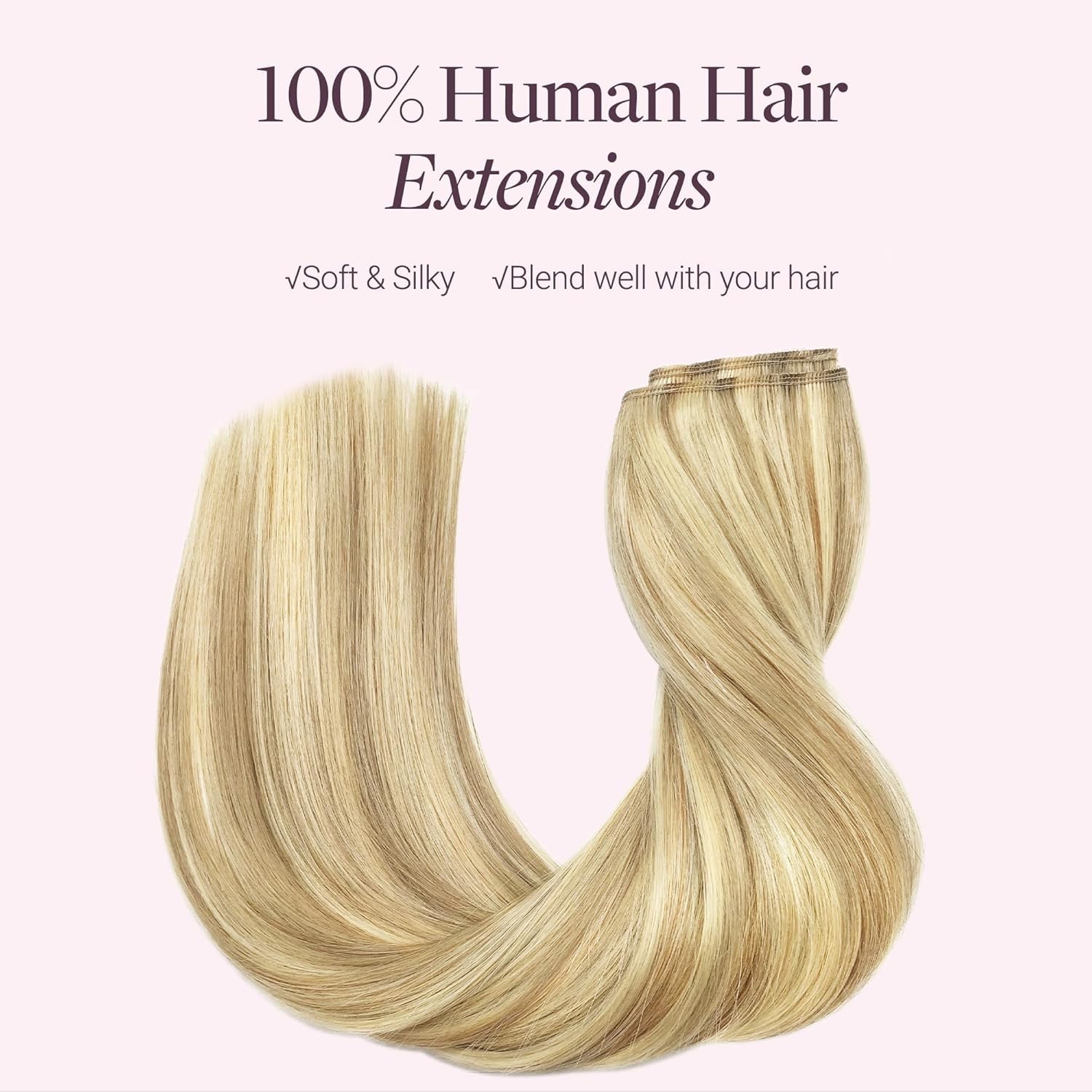 Wire Hair Extensions Human Hair, 16/22 Light Blondewith mix Golden Blonde Hig…