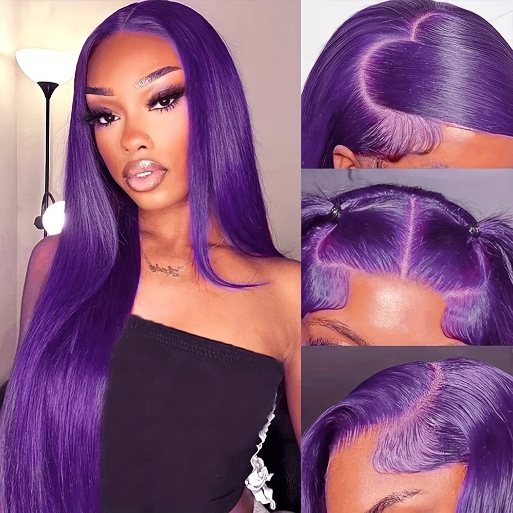 Purple Lace Front Wigs Long Straight Hair Heat Safe Pre Plucked Natural Hairline