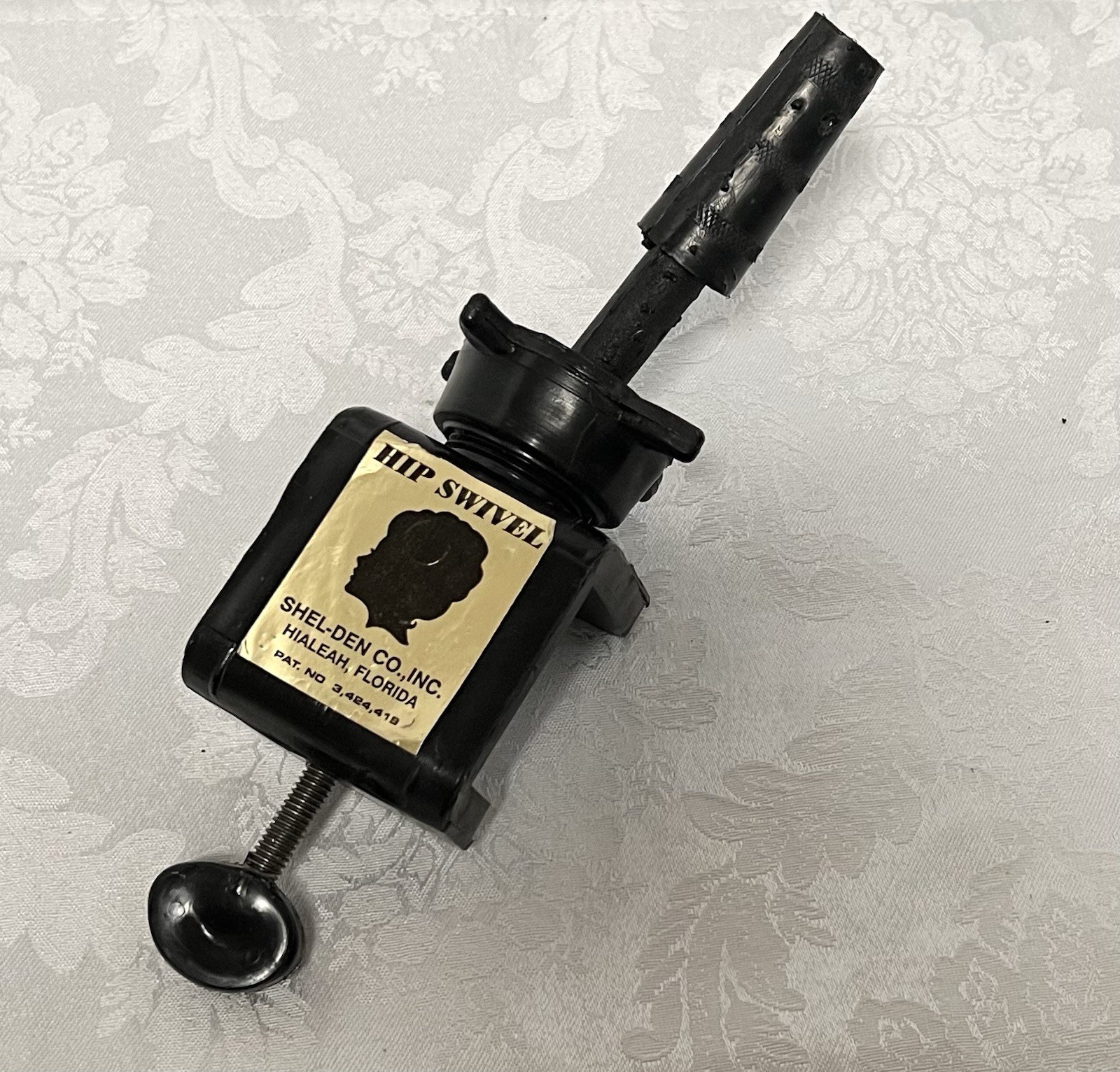 Vintage Hip-Swivel Wig Head Block Holder • Black Plastic • Table Mount Clamp