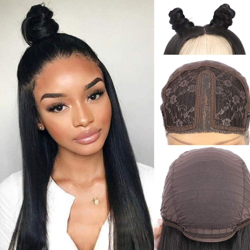 Long Straight Black Hair Women Glueless Synthetic Lace Front Wigs Heat Resistant