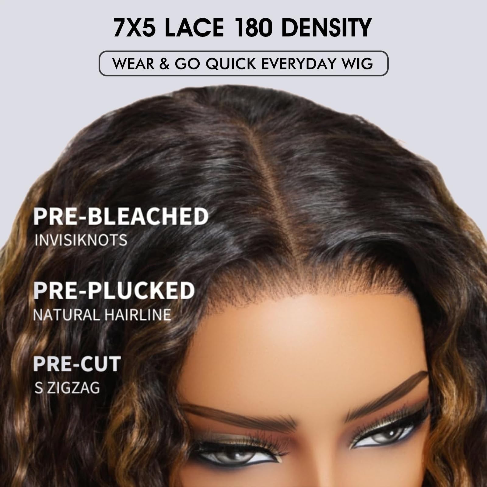 7×5 Water Wave Human Hair Wig 180 Density, Glueless, Pre Plucked, Ombre, HD Lace