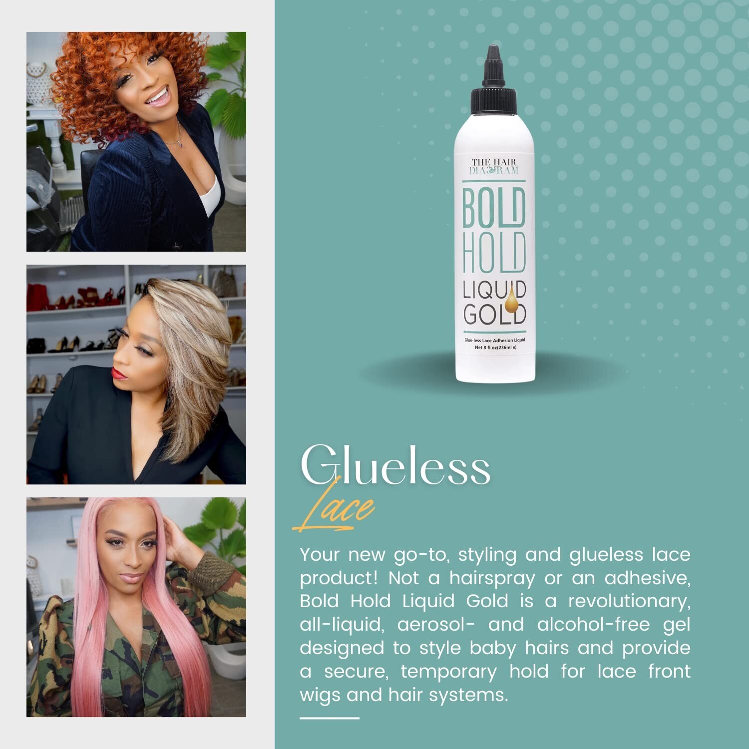 Bold Hold Liquid Gold Reloaded – Glueless Lace Gel – Temporary Hold For Wig 4 oz