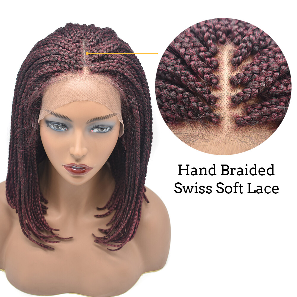 Swiss Lace Front Box Braids Cornrow Short Wig with Baby Hair for Black Women US