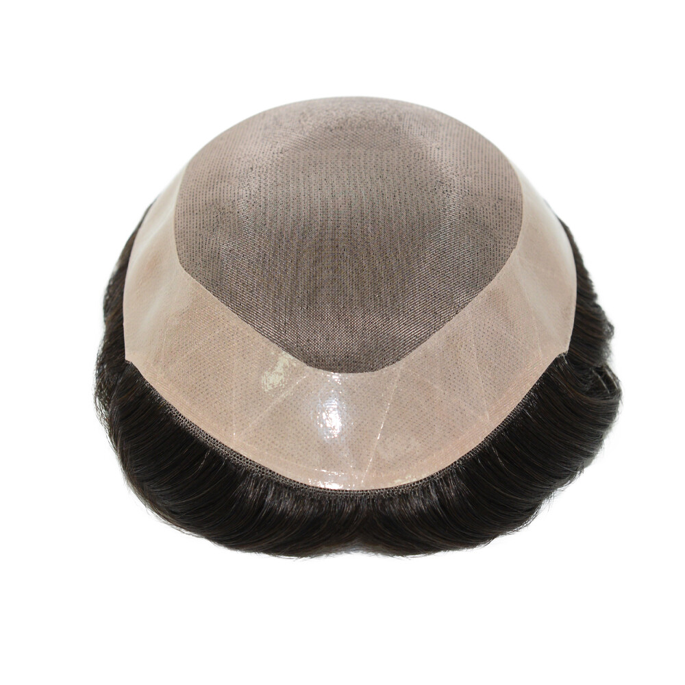 Mens Human Hair Replacement System Durable Hairpiece Fine Mono Poly Skin Toupee