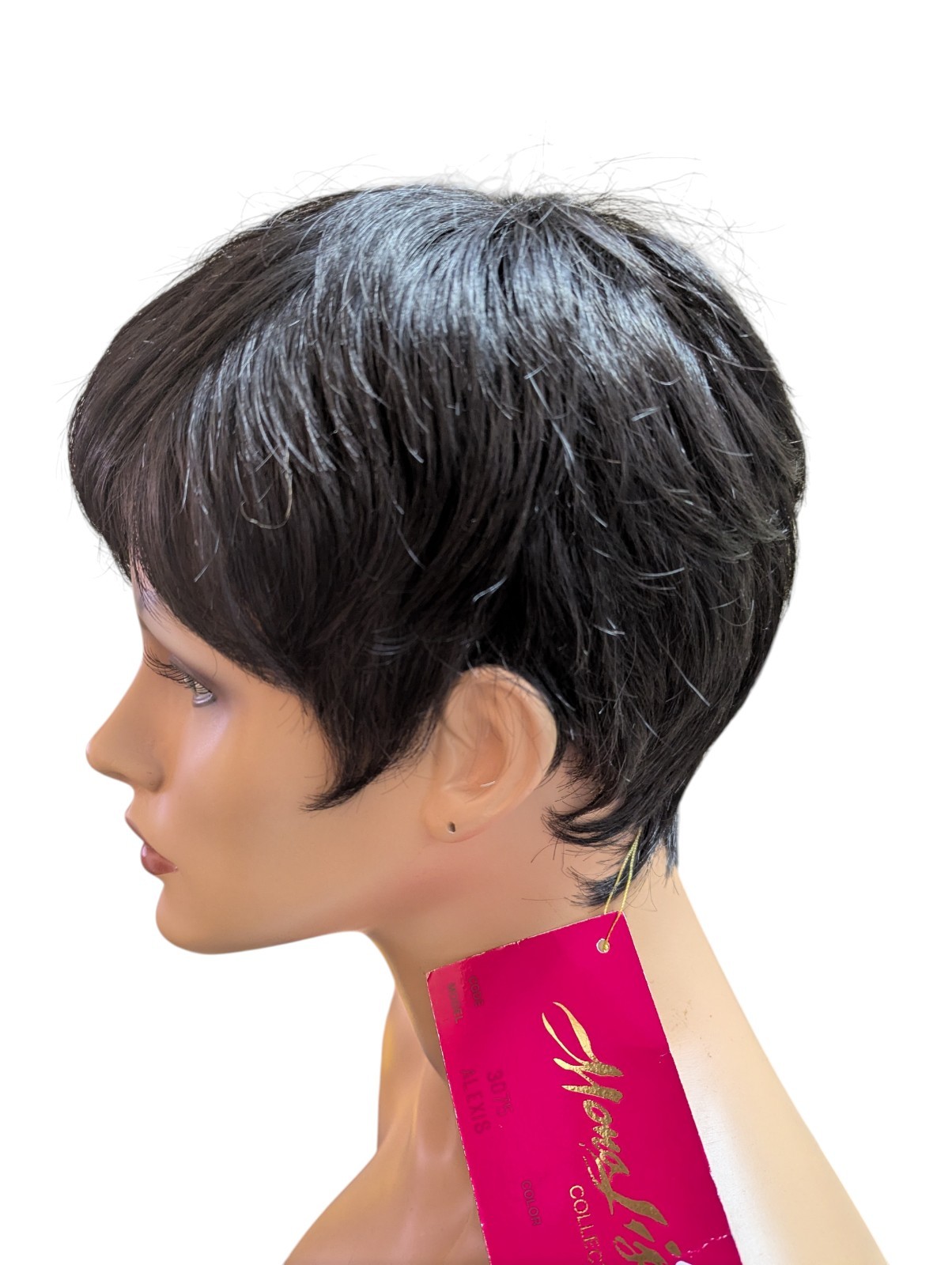 Smooth Short Synthetic Pixie Straight Wig Whispy Bangs Color 1B Off Black