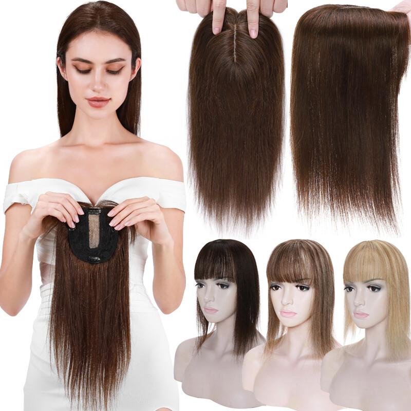 130% Clip In Human Hair Topper Top Hairpiece Toupee Wigs Bangs Thick Large Base