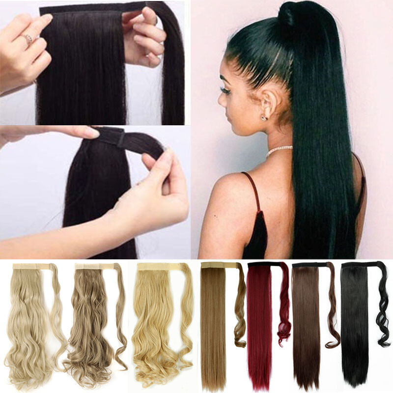 Hair ponytail Clip In as Real Human Hair Extensions Wrap Around Pony Tail US