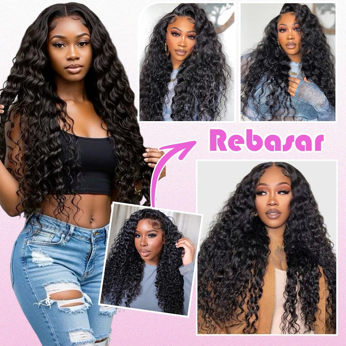 Rebasar Deep Wave Human Hair Bundles 8 10 12 Inch Curly Bundles Human Hair