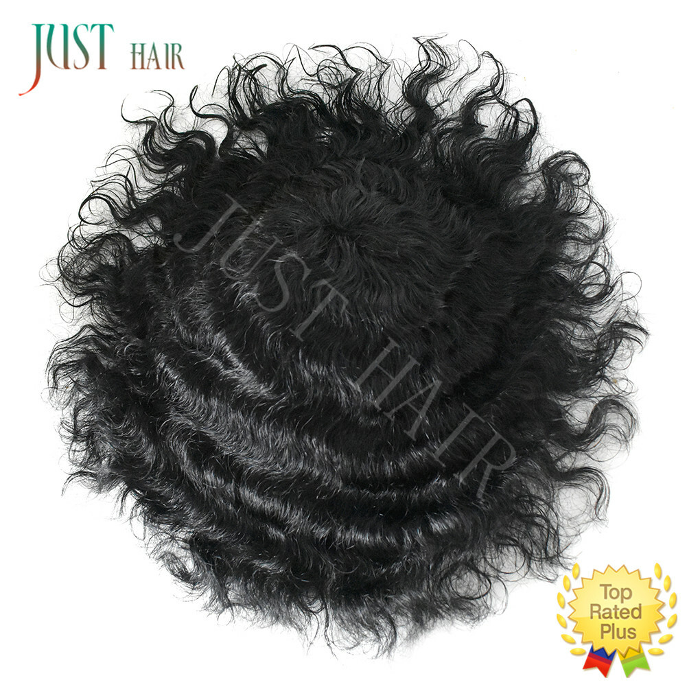 Afro Toupee For Black Men Fine Mono Lace Curly Human Hair Poly Weave System 20MM