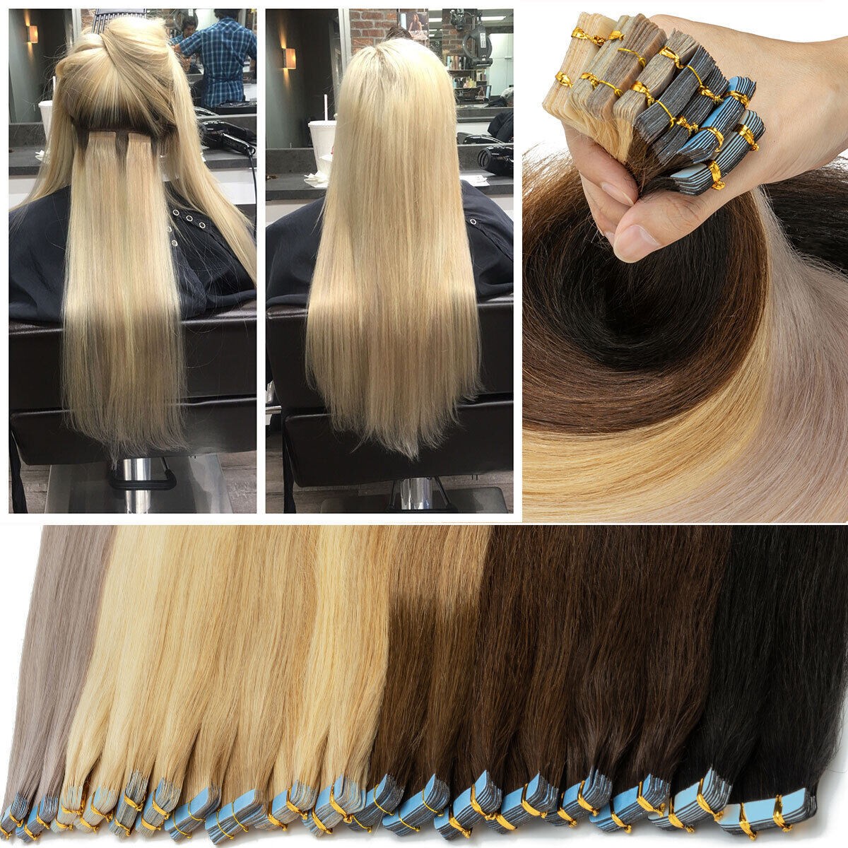 Tape in Hair Extensions Real Human Hair Invisible Skin Wefts Premium Remy Thick