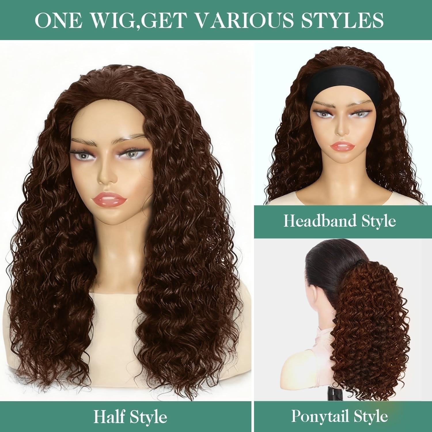 180% Density 22 Inch Deep Wave Half Wig for Black Women – Chocolate Brown Curly
