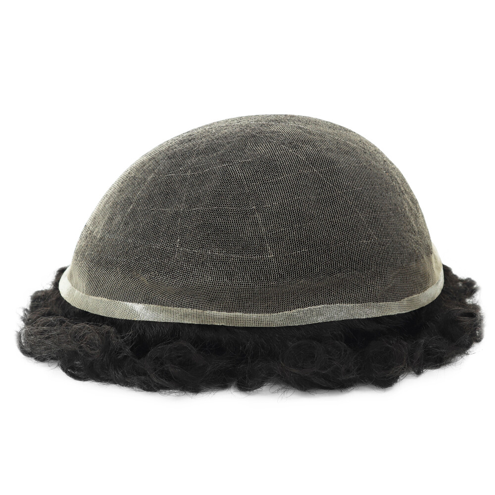Mens Human Hair Toupee Afro Curl Hair System French Lace Black Hair Piece