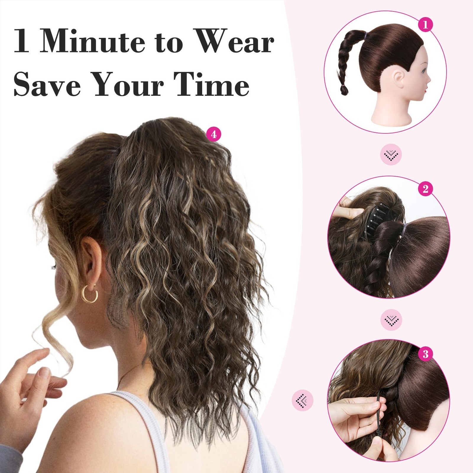 Ponytail Extension 14″ Chocolate Brown 140g Synthetic Hair – Claw Clip