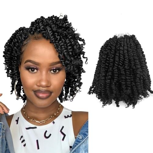 Short Passion Twist Hair 6 Inch Pre 6 Inch (Pack of 8) 1B(Natural Black)