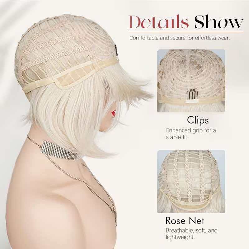 10in Women Platinum Blonde Wig Short Straight Heat Resistant Synthetic Cosplay