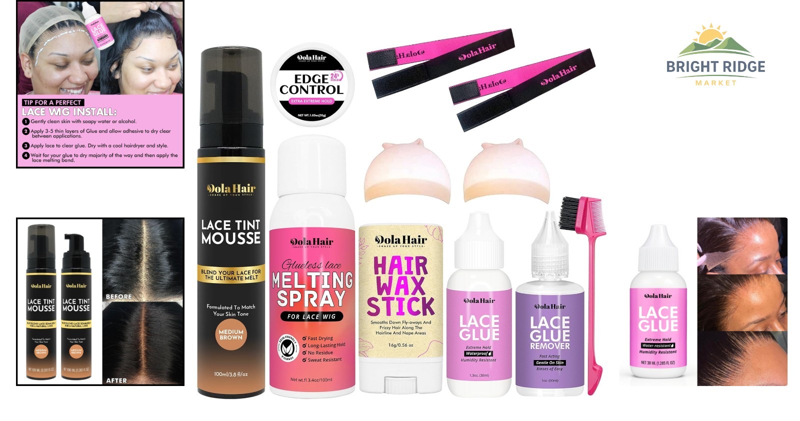 Wig Adhesive Kit Featuring Lace Tint Mousse, Waterproof Glue & Control Stick