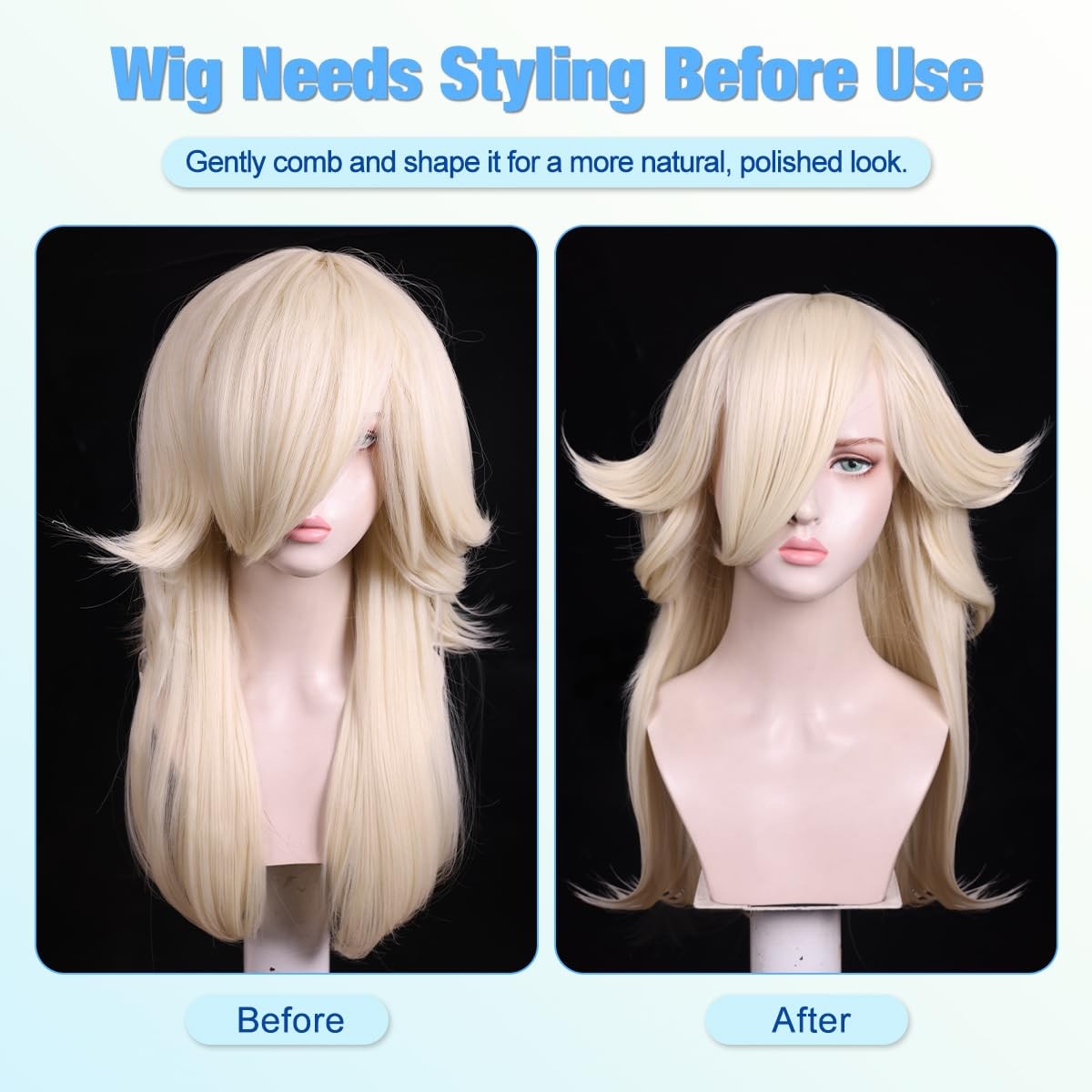 Long Wavy Blonde Princess Cosplay Wig for Women Halloween Party Costume (Big …