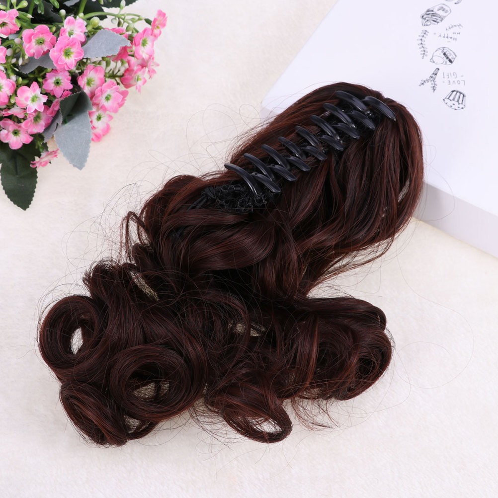 Brown Synthetic Wigs Claw Ponytail Extension Natural Look Easy to Wear